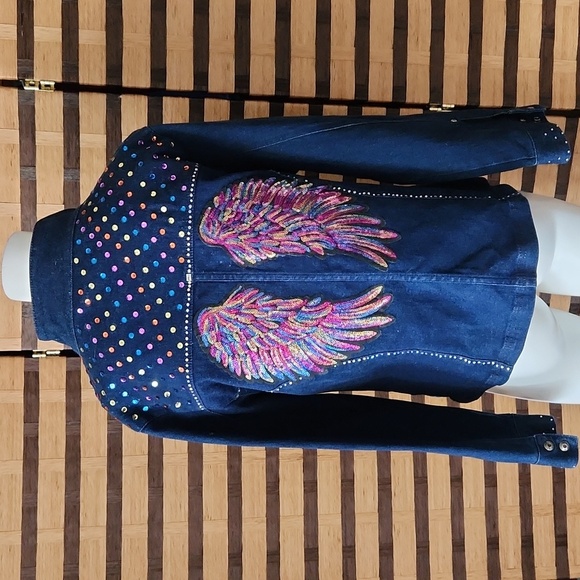 Custom made angel wing jean jacket - Picture 2 of 11